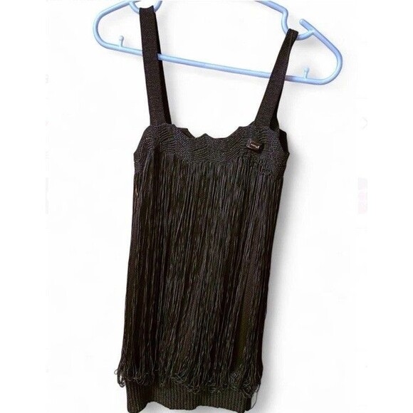 GUESS by Marciano Women's Black Fringe Tank Top Size Small Boho Y2K Festival New - Picture 1 of 3